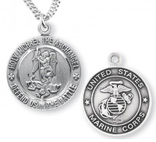 St. Michael Marine Medal Sterling Silver - 24&quot; 3mm Stainless Steel Chain + Clasp