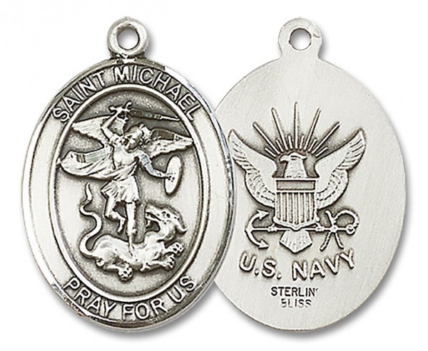 St. Michael Navy Medal, Sterling Silver, Large - No Chain