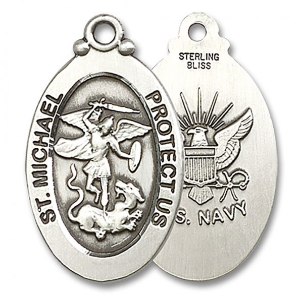St. Michael Navy Medal, Sterling Silver - No Chain