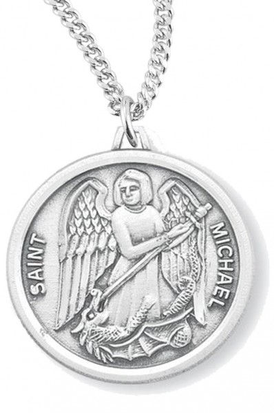 Women's St. Michael Necklace, Sterling Silver with Chain Options - 18&quot; 1.8mm Sterling Silver Chain + Clasp
