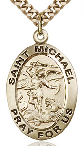 St. Michael the Archangel Medal, Gold Filled - 24&quot; 2.4mm Gold Plated Endless Chain