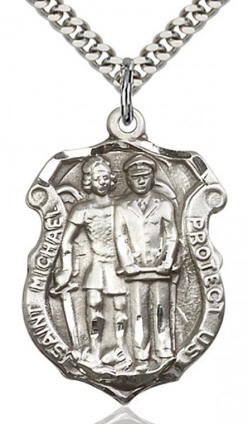 St. Michael the Archangel Medal, Sterling Silver - 24&rdquo; 1.7mm Sterling Silver Chain &amp; Clasp