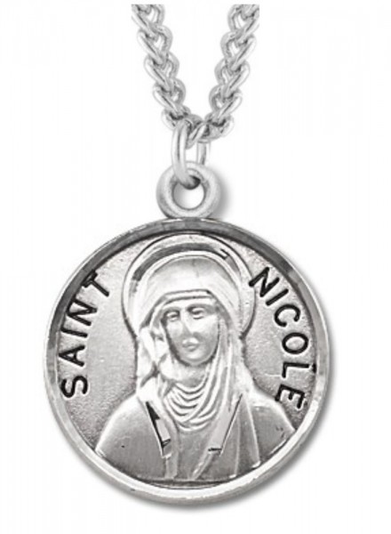 Women's St. Nicole Necklace Round Sterling Silver with Chain Option - 20&quot; 1.8mm Sterling Silver Chain + Clasp