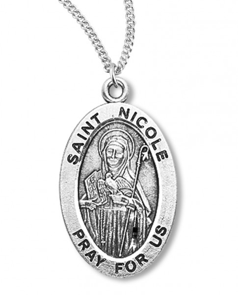 Women's St. Nicole Necklace Oval Sterling Silver with Chain Options - 18&quot; 2.2mm Stainless Steel Chain + Clasp