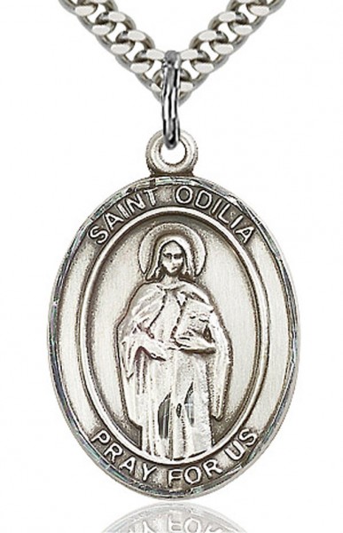 St. Odilia Medal, Sterling Silver, Large - 24&quot; 2.4mm Rhodium Plate Chain + Clasp