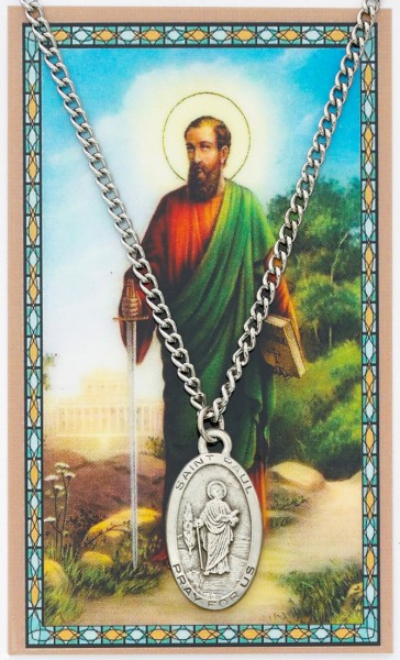 St. Paul Medal with Prayer Card - Silver tone