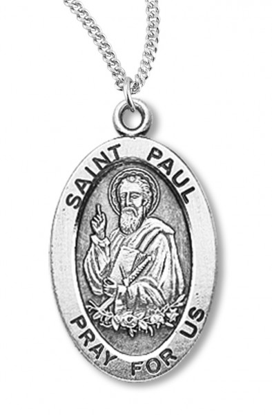Boy's St. Paul Necklace Oval Sterling Silver with Chain - 20&quot; 2.2mm Stainless Steel Chain with Clasp