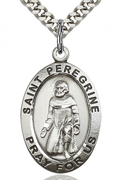 St. Peregrine Medal, Sterling Silver - 24&quot; 2.4mm Rhodium Plate Endless Chain