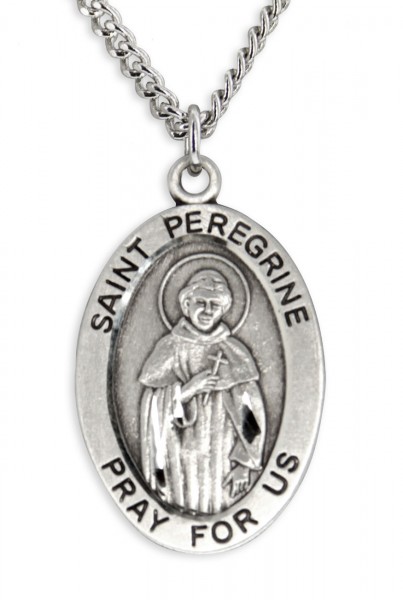 Men's St. Peregrine Necklace Oval Sterling Silver with Chain Options - 24&quot; 3mm Stainless Steel Endless Chain