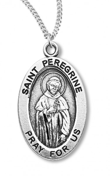 Women's/Boy's St. Peregrine Necklace Oval Sterling Silver with Chain - 20&quot; 2.2mm Stainless Steel Chain with Clasp