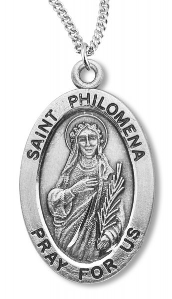 Women's St. Philomena Necklace Oval Sterling Silver with Chain Options - 18&quot; 1.8mm Sterling Silver Chain + Clasp