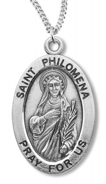 Women's St. Philomena Necklace Oval Sterling Silver with Chain Options - 20&quot; 2.2mm Stainless Steel Chain with Clasp