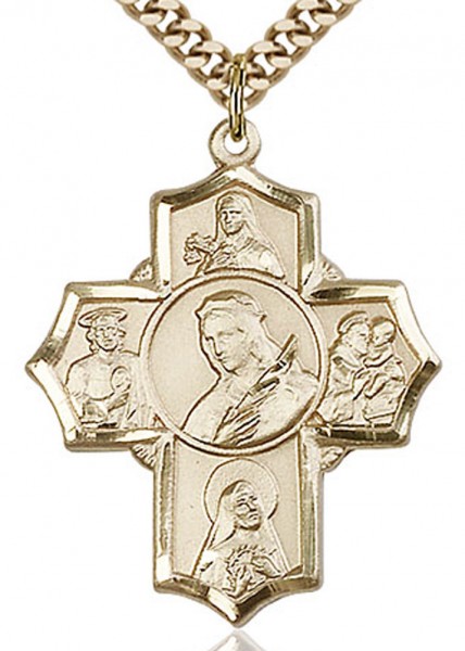 St. Philomena, St. Theresa, St. Rita, St. Anthony, St. Jude Medal, Gold Filled - 24&quot; 2.4mm Gold Plated Endless Chain
