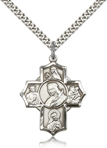St. Philomena, St. Theresa, St. Rita, St. Anthony, St. Jude Medal, Sterling Silver - 24&quot; 2.2mm Sterling Silver Chain + Clasp