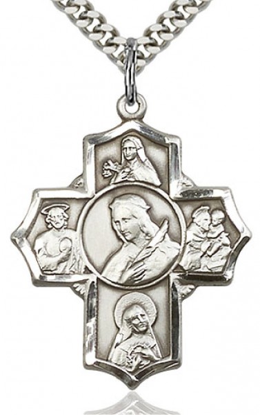 St. Philomena, St. Theresa, St. Rita, St. Anthony, St. Jude Medal, Sterling Silver - 24&rdquo; 1.7mm Sterling Silver Chain &amp; Clasp
