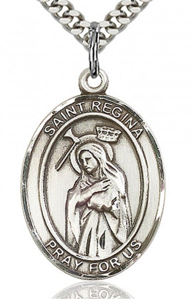 St. Regina Medal, Sterling Silver, Large - 24&quot; 2.4mm Rhodium Plate Chain + Clasp