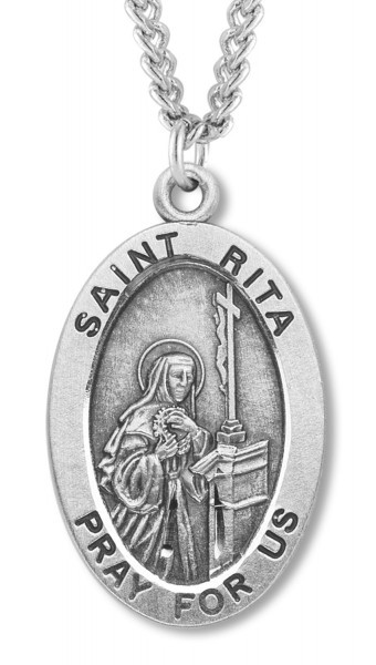 Women's St. Rita Necklace Oval Sterling Silver with Chain Options - 18&quot; 1.8mm Sterling Silver Chain + Clasp