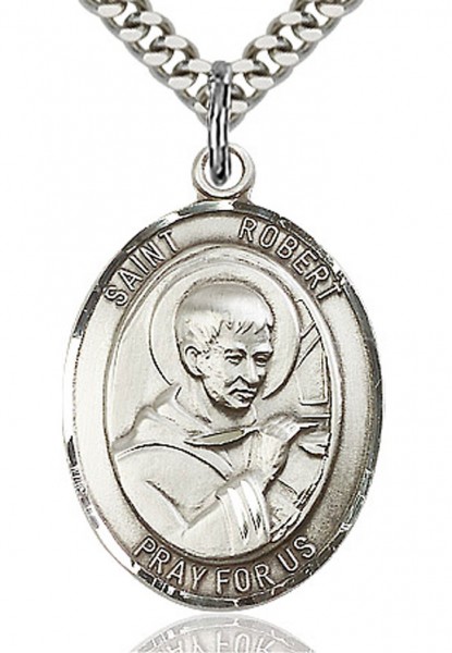 St. Robert Bellarmine Medal, Sterling Silver, Large - 24&quot; 2.4mm Rhodium Plate Chain + Clasp