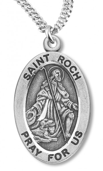 Boy's St. Roch Necklace Oval Sterling Silver with Chain - 20&quot; 2.2mm Stainless Steel Chain with Clasp