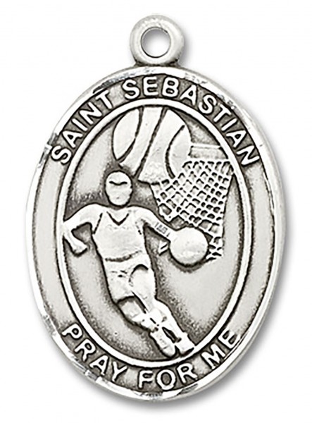 St. Sebastian Basketball Medal, Sterling Silver, Large - No Chain