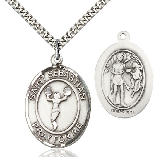 St. Sebastian Cheerleading Medal - 24&quot; Sterling Silver Chain + Clasp