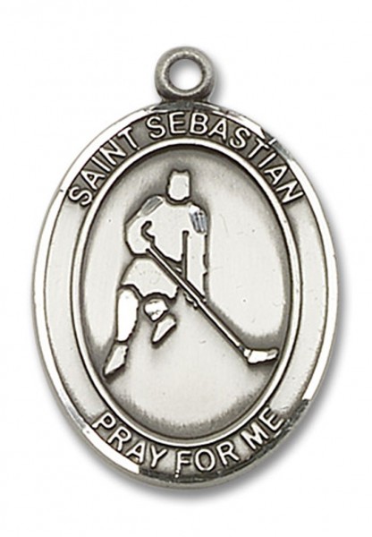St. Sebastian Ice Hockey Medal, Sterling Silver, Large - No Chain