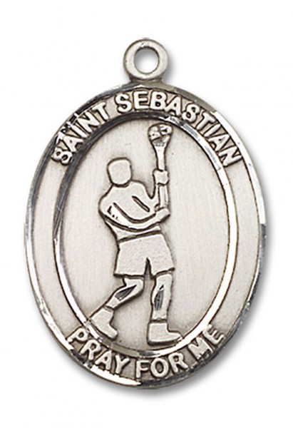 St. Sebastian Lacrosse Medal, Sterling Silver, Large - No Chain