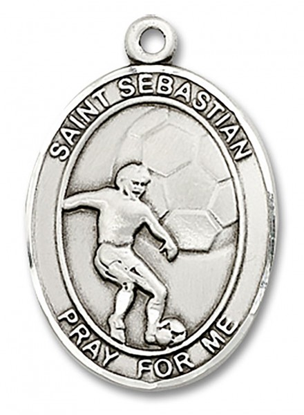 St. Sebastian Soccer Medal, Sterling Silver, Large - No Chain