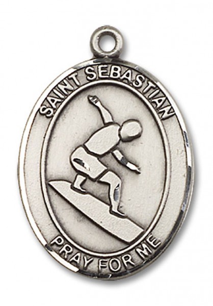 St. Sebastian Surfing Medal, Sterling Silver, Large - No Chain