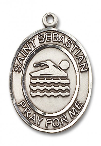 St. Sebastian Swimming Medal, Sterling Silver, Large - No Chain