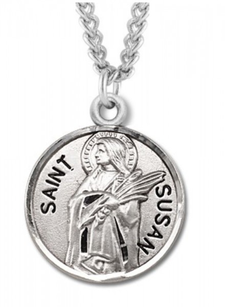Women's St. Susan Necklace Round Sterling Silver with Chain Options - 18&quot; 1.8mm Sterling Silver Chain + Clasp