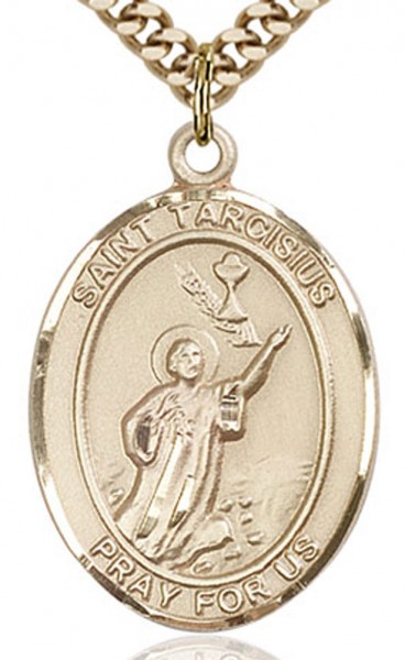 St. Tarcisius Medal, Gold Filled, Large - 24&quot; 2.4mm Gold Plated Endless Chain