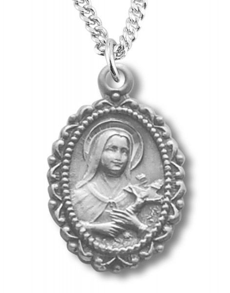 St. Therese Medal Sterling Silver - 20&quot; 2.2mm Stainless Steel Chain with Clasp