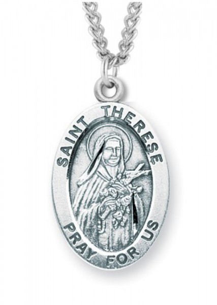 Women's St. Therese Necklace Oval Sterling Silver with Chain Options - 18&quot; 1.8mm Sterling Silver Chain + Clasp