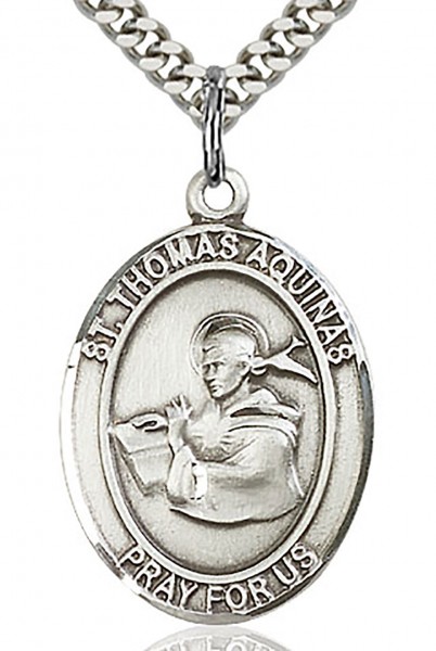 St. Thomas Aquinas Medal, Sterling Silver, Large - 24&quot; 2.4mm Rhodium Plate Endless Chain