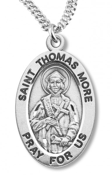 Boy's St. Thomas More Necklace Oval Sterling Silver with Chain - 20&quot; 2.2mm Stainless Steel Chain with Clasp