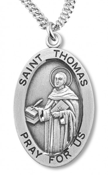 Boy's St. Thomas Necklace Oval Sterling Silver with Chain - 20&quot; 2.2mm Stainless Steel Chain with Clasp