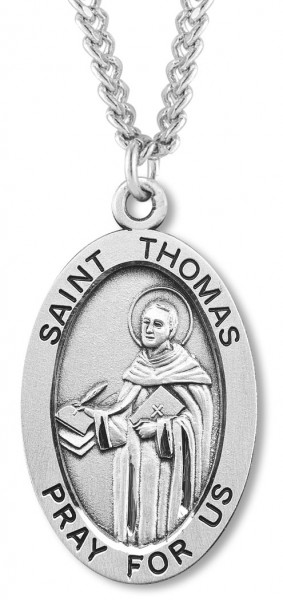 Men's St. Thomas Necklace Oval Sterling Silver with Chain Options - 24&quot; 3mm Stainless Steel Chain + Clasp