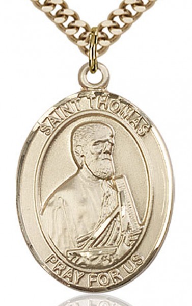 St. Thomas the Apostle Medal, Gold Filled, Large - 24&quot; 2.4mm Gold Plated Chain + Clasp