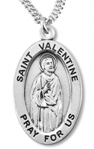 Boy's St. Valentine Necklace Oval Sterling Silver with Chain - 20&quot; 2.2mm Stainless Steel Chain with Clasp