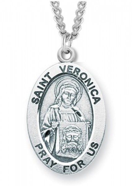 Women's St. Veronica Necklace Oval Sterling Silver with Chain Options - 18&quot; 1.8mm Sterling Silver Chain + Clasp
