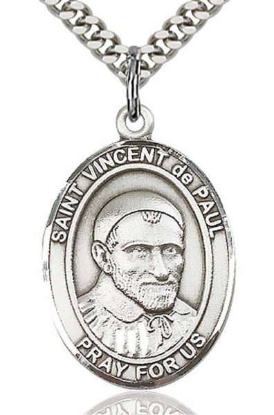 St. Vincent de Paul Medal, Sterling Silver, Large - 24&quot; Sterling Silver Chain + Clasp