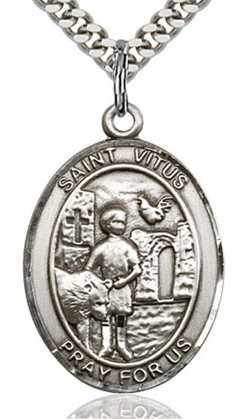 St. Vitus Medal, Sterling Silver, Large - 24&quot; 2.4mm Rhodium Plate Chain + Clasp