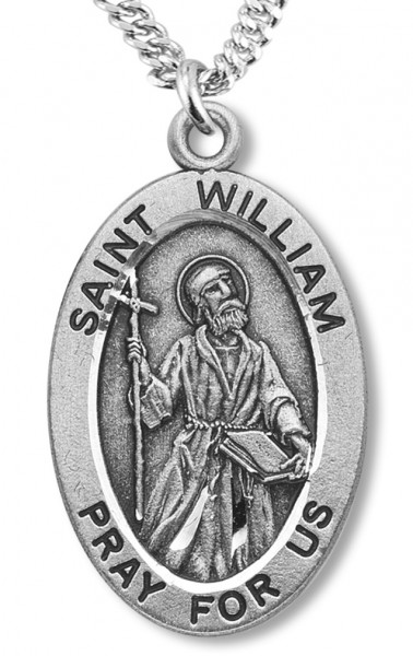 Boy's St. William Necklace Oval Sterling Silver with Chain - 20&quot; 2.2mm Stainless Steel Chain with Clasp