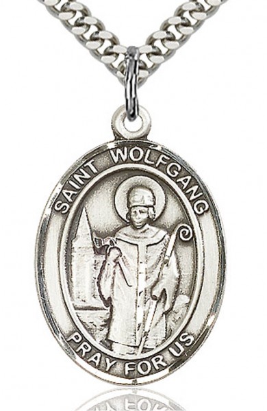 St. Wolfgang Medal, Sterling Silver, Large - 24&quot; 2.4mm Rhodium Plate Endless Chain