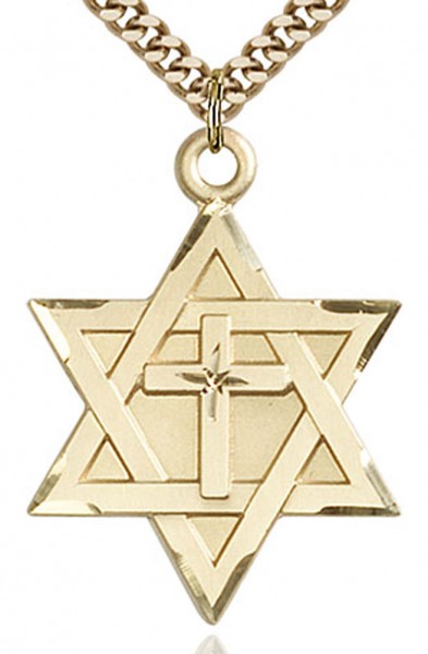 Star of David with Cross Pendant, Gold Filled - 24&quot; 2.4mm Gold Plated Chain + Clasp