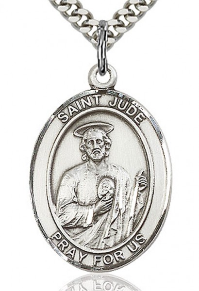 Sterling Silver Oval St. Jude Thaddeus Pendant - 24&quot; 2.2mm Sterling Silver Chain + Clasp
