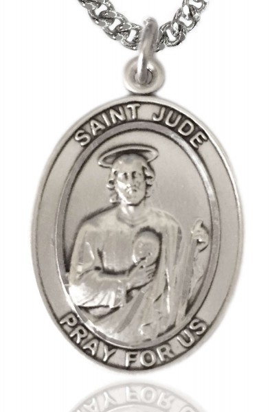 Sterling Silver Oval St. Jude Thaddeus Pendant - 24&rdquo; 1.7mm Sterling Silver Chain &amp; Clasp