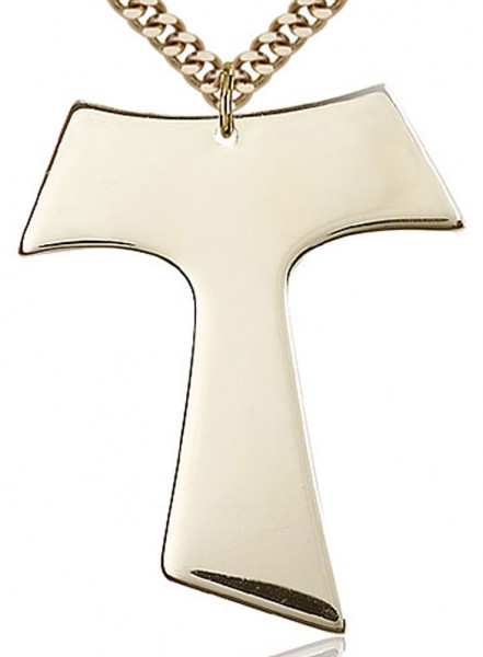 Tau Cross Pendant, Gold Filled - 24&quot; 2.4mm Gold Plated Chain + Clasp