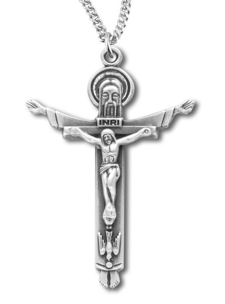 Trinity Crucifix Pendant Sterling Silver - 18&quot; 2.2mm Stainless Steel Chain + Clasp